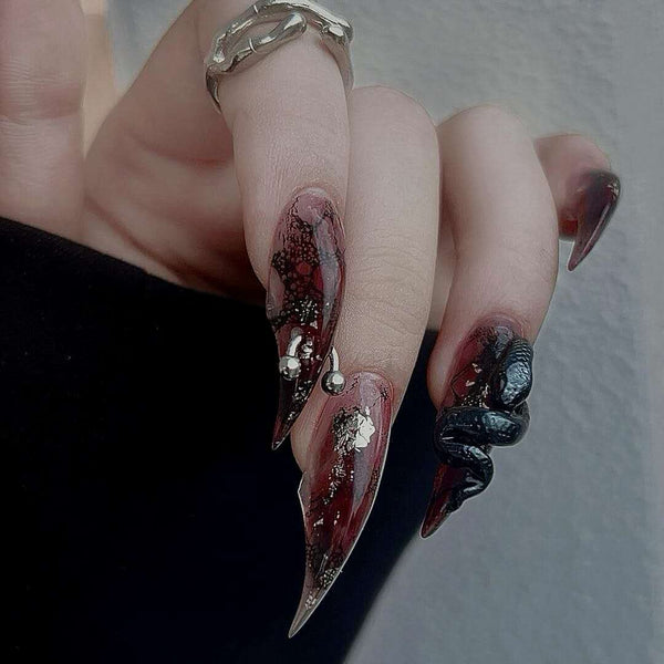 Blood Sacrifice |  Red Snake Pattern Werewolf Nails Claw Press On Nails 30mm