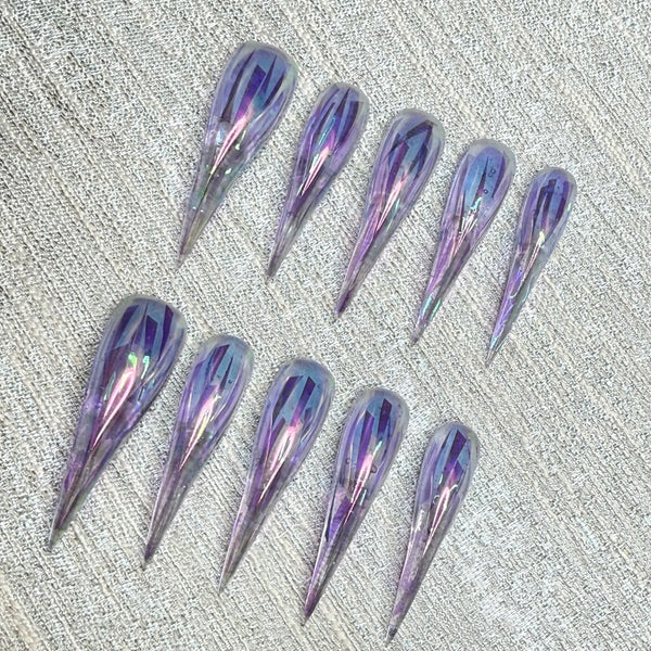 Fatal Angel | 1A36 iridescent purple long pointed werewolf claw press-on nails acrylic press on nails armor gloves claw nails sharp nails
