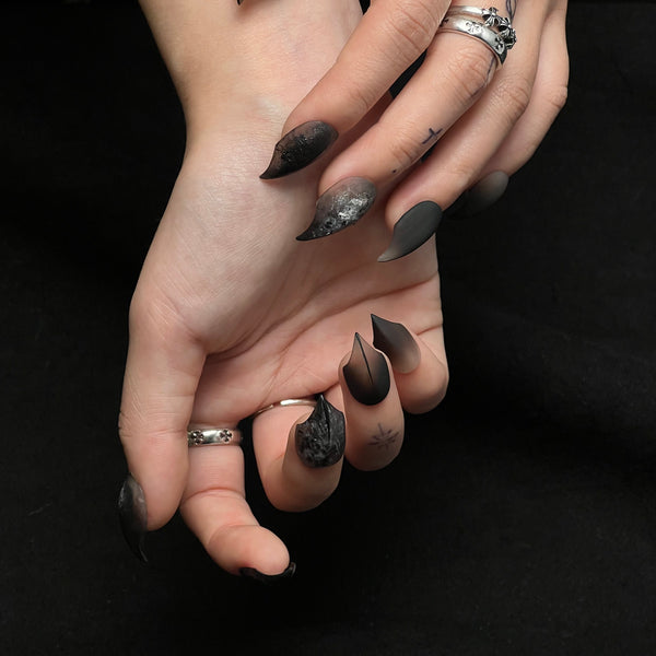 Ruins | Matte Black Pattern  Dragon Nails  Claw Press On Nails  27mm