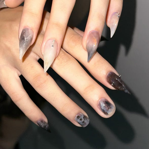 Ruins | Smudged Black and Gray  Fox Nails  Claws Nails  AB Gel