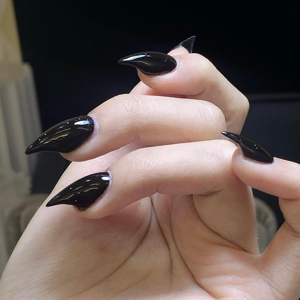 Beast Sacrifice | 1S213 shiny black dragon claw nails acrylic press on nails anime nails claw press on claw nails sharp nails short pressons