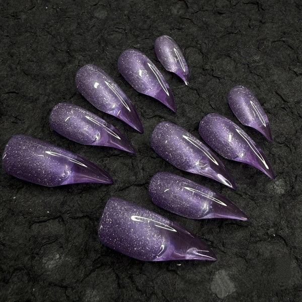 Fatal Angel | 1A32 sparkling translucent purple dragon claw press-on nails acrylic press on nails claw press on claw nails armor gloves claw nails sharp nails