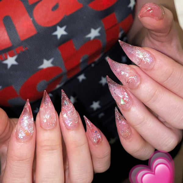 Fatal Angel | 1A78 translucent pink sparkling dragon claw nails acrylic press on nails glove rings sharp nails claw press on nails party nails