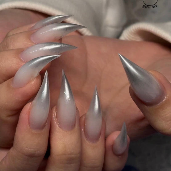 Fatal Angel | 1A45 gradient silver pointed dragon claw nails claw press-on nails acrylic nails halloween nails sharp nails