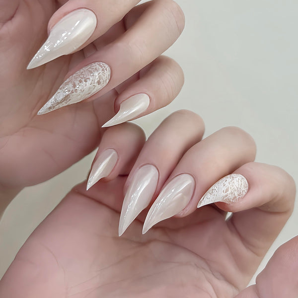 Fatal Angel | 1A55 dreamy lace white dragon claw nails acrylic nails elegant nails wedding press on nails
