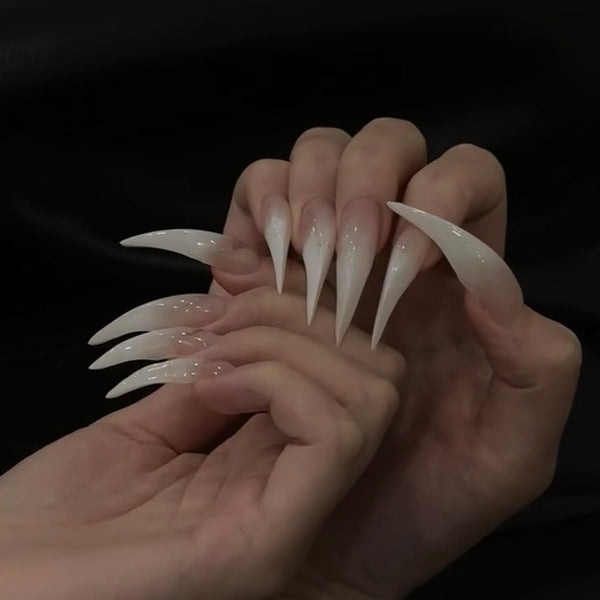 Fatal Angel | 1A54 gradient long white-tipped werewolf claw nails press-on nails acrylic nails elegant nails sharp press-ons