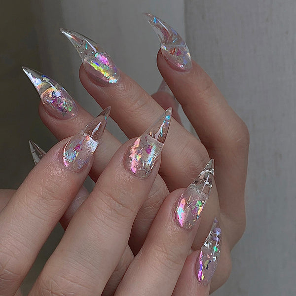 Fatal Angel | 1A59 glittery iridescent dragon claw nails acrylic nails sharp nails armor gloves claw press on nails elegant pressons