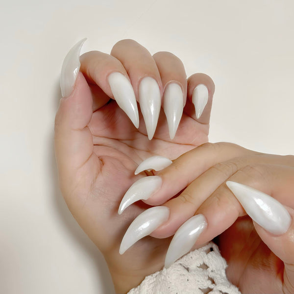 Fatal Angel | 1A63 pearl white dragon claw nails acrylic nails sharp nails armor gloves elegant pressons claw press on nails
