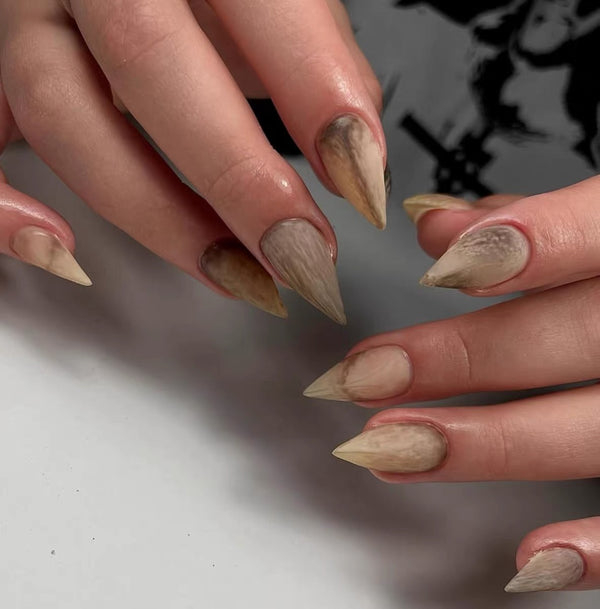 Ruins |  1R29 nude textured cat claw nails acrylic nails short press on nails claw press on nails talon nails