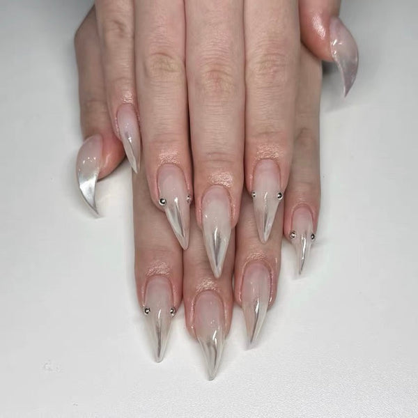 Fatal Angel | 1A68 mercury mirror silver beads sharp press on nails claw nails claw press on nails armor gloves