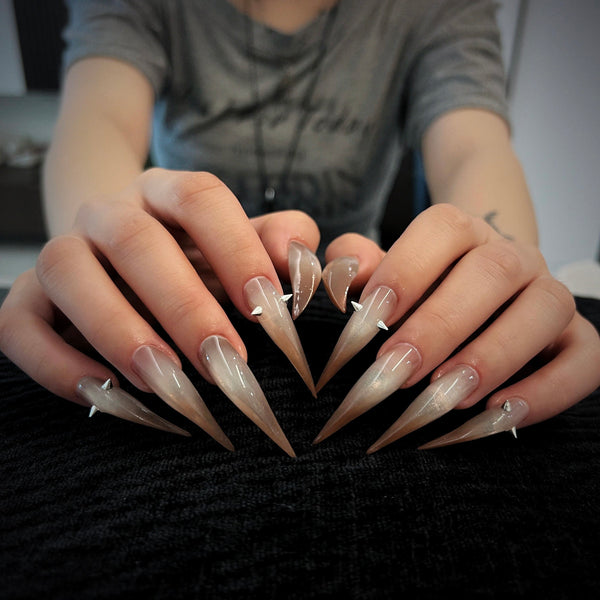 Ruins |  1R32 gradient coffee werewolf claw nails acrylic nails long press on nails claw press on nails sharp nails gothic nails