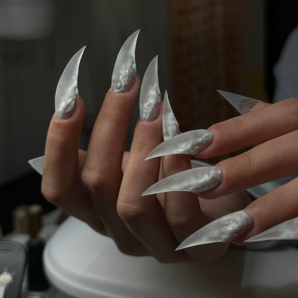 Ruins |  1R39 silver-gray dragon claw nails acrylic press on nails claw press on nails sharp nails gothic nails