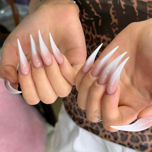 Fatal Angel | 1A77 Pink and white werewolf claw nails acrylic press on nails glove rings sharp nails claw press on nails armor